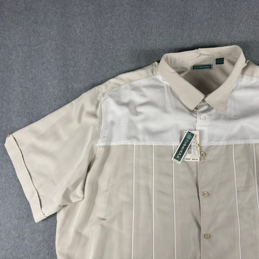 Cubavera Shirt Mens 4XL White Cream Stripes Two Tone Short Sleeve Casual